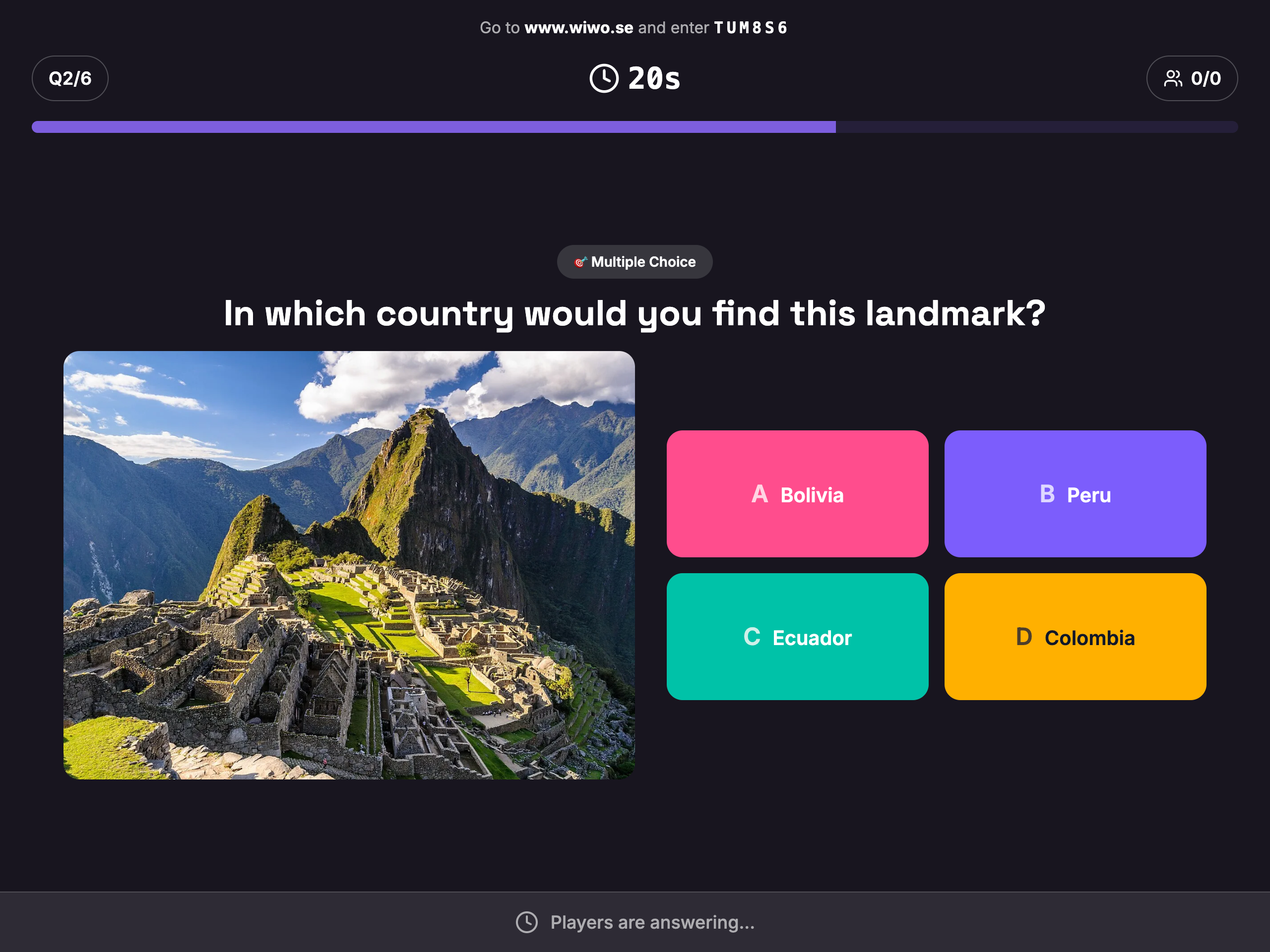 Question template selection inside the quiz editor