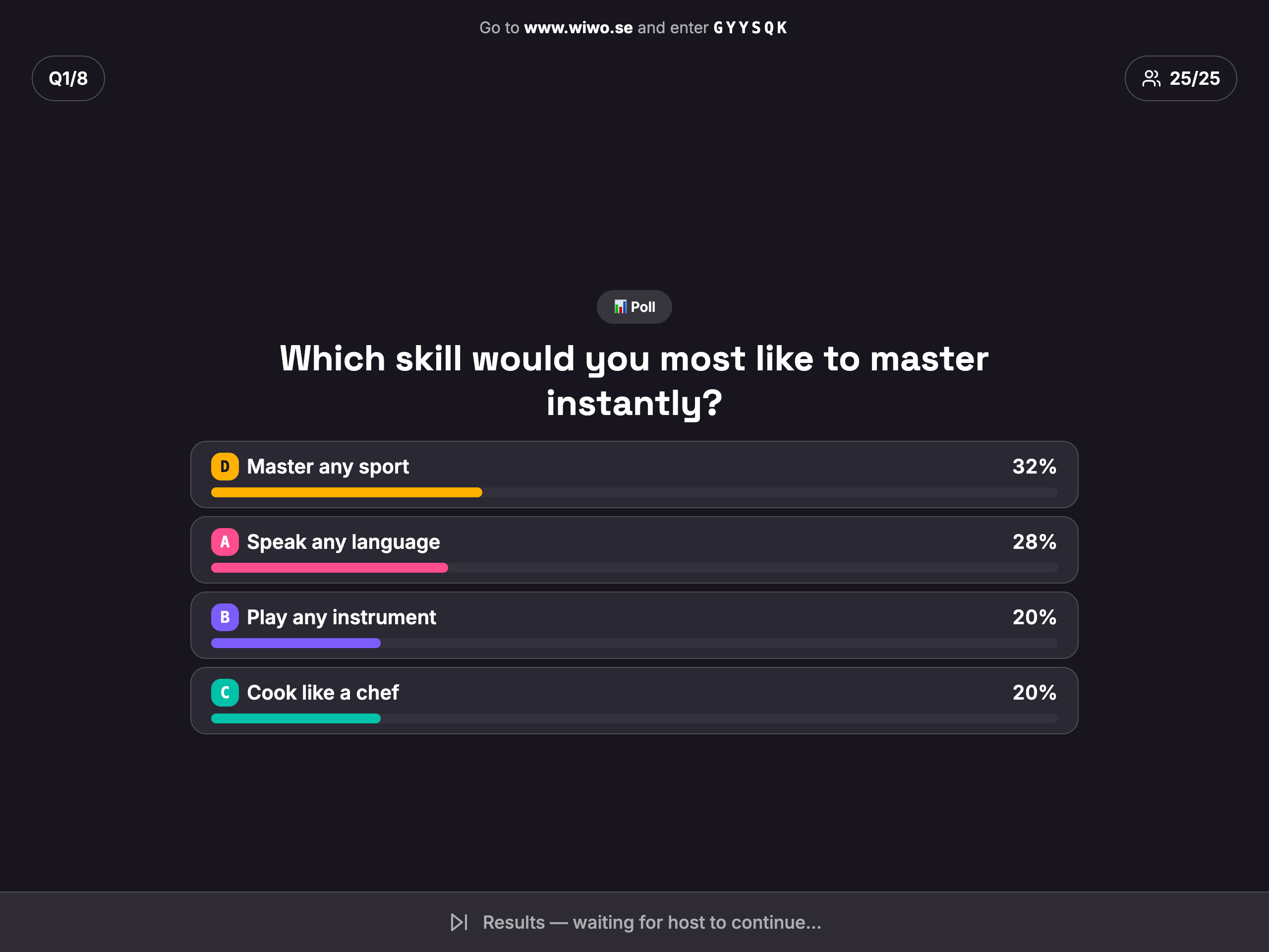 Live poll results shown on the shared quiz screen